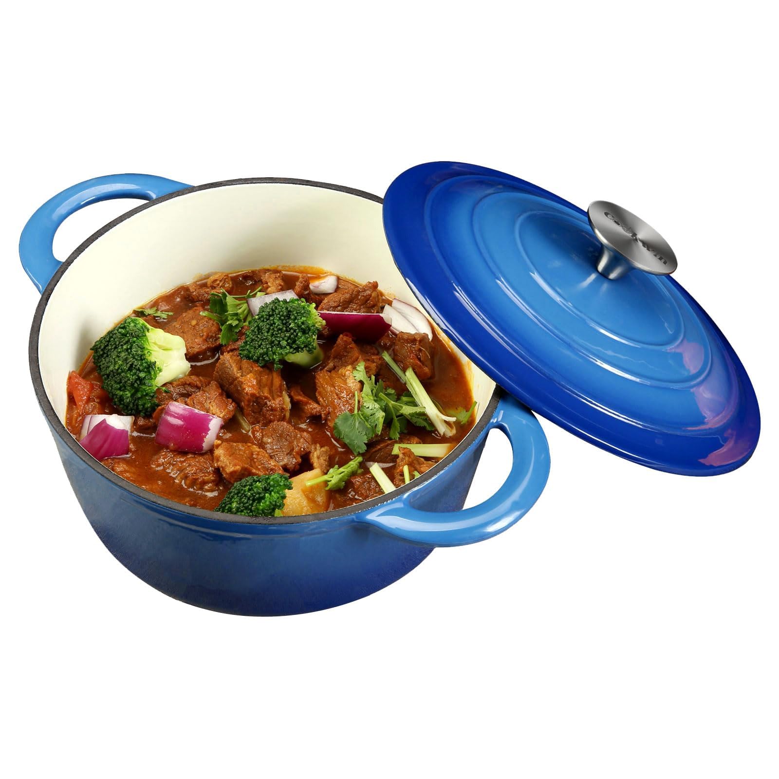 COOKWINCOOKWIN Enameled Cast Iron Dutch Oven with Self Basting Lid Non-stick Enamel Coated Dutch Oven Camping Suitable For Variety Stovetops Dutch Ovens Gifts for Family Blue 3QT