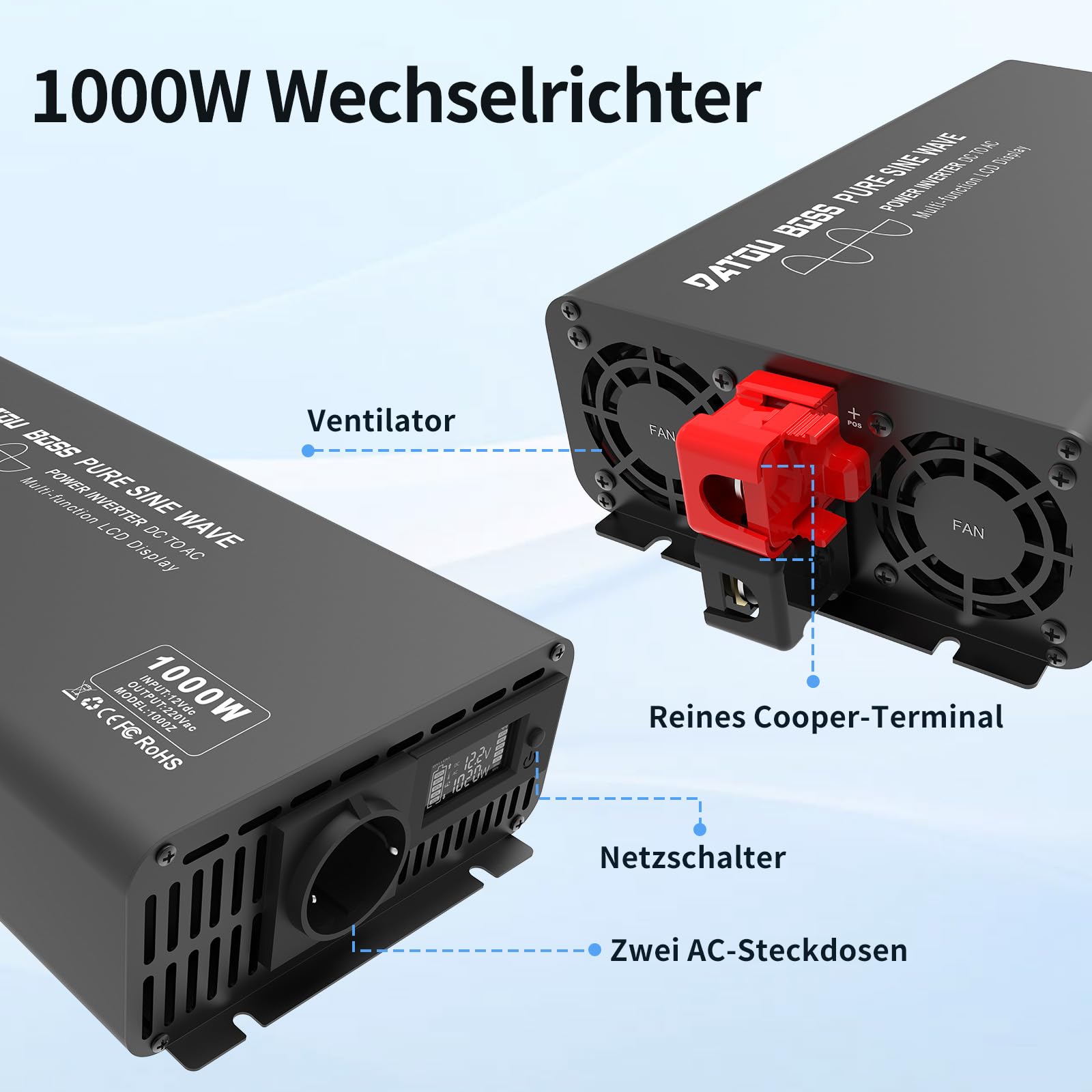 EDECOA Convertisseur Pur Sinus 12v 220v Onduleur 2500w Avec Télécommande Onduleur Onde Sinusoïdale Pure Convertisseur 12v 230v (2500w Pro - Foto 9