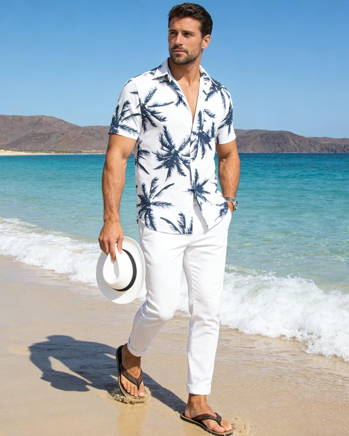 VahRuta Men's Hawaiian Shirt Short Sleeve Button Down Tropical Print Casual Summer Beach Vacation Cruise Shirts