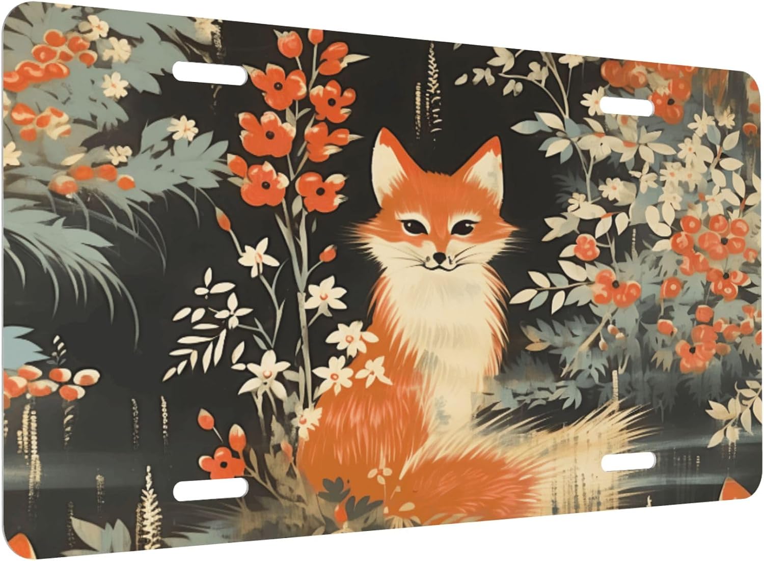 License Plate, Animal Fox Flower Front License Plate Aluminum Metal Car Plates Decorative Vanity Tag Decor Novelty Car Tag for Truck SUV Rv Cars Auto Accessory for Women Men 6 X 12 Inch image 2