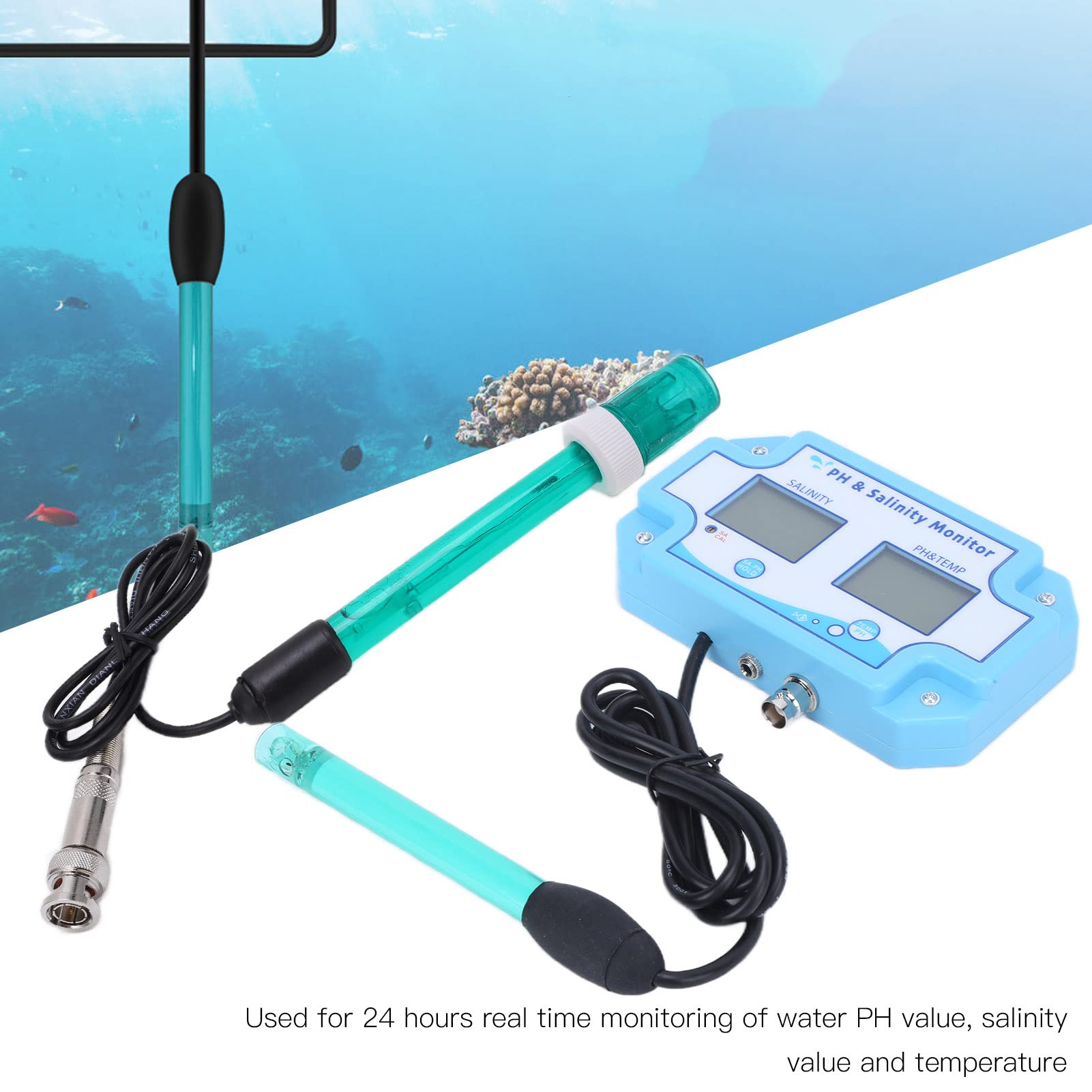 Flexman PH~2987 Misuratore PH Digitale, Misuratore TEMP Salinità PH Online 3 in 1, Analizzatore di Monitoraggio Della Qualità Dell'Acqua per Acquario, Piscina, Laboratorio