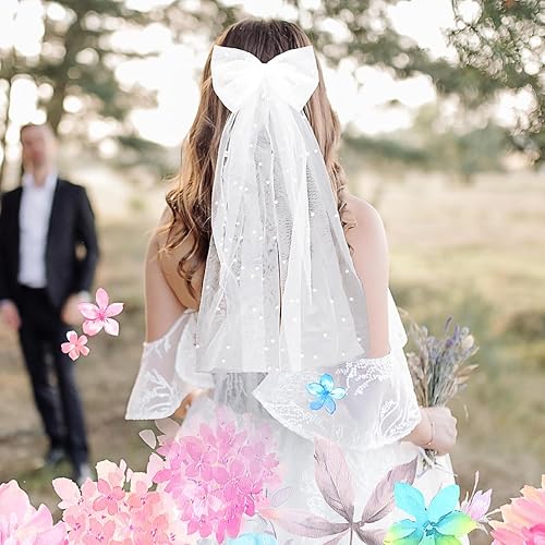 Miniatura 4 de Velo de lazo para el pelo de novia, lazo de pelo blanco perla, velo de boda, decoración de despedida de soltera, regalos de dama de honor, velo