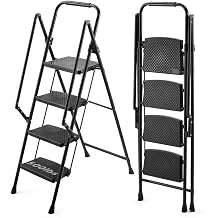 Heavy Duty 4 Step Ladder up to 500 lbs Capacity, Studry Steel Ladder with Anti Slip Pedal and Safety Handle Multi-Purpose Step Ladder for Home, Office