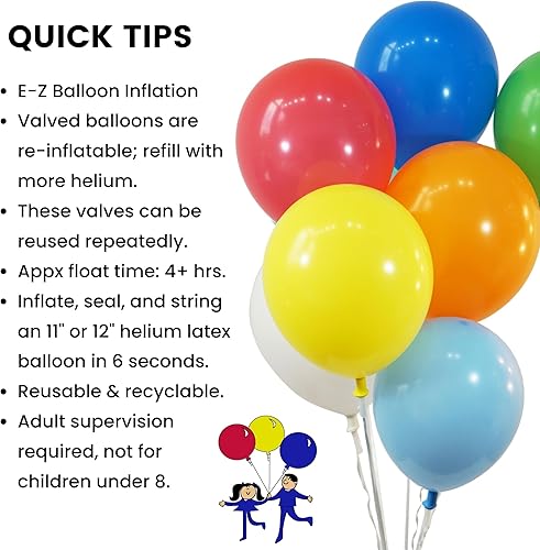 Miniatura 8 de Big Barrel E-Z - Válvulas de globo de helio con sello de seguridad, sella rápidamente globos de látex de 9, 10, 11 y 12 pulgadas, 250 unidades
