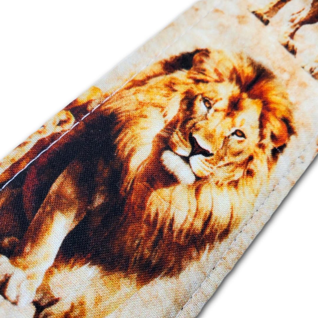 Lion Guitar Strap -Lions Guitar Strap, Genuine Leather Ends, Includes 2 Strap Locks & 1 Pick. Adjustable Strap, For Bass, Electric & Acoustic Guitars Gift for Guitar Players
