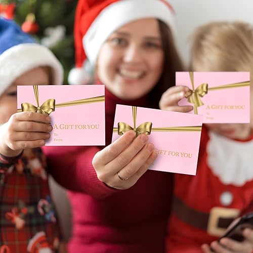 Vista 20 de Glenmal 50 sobres para tarjetas de regalo de Navidad con soporte para tarjetas de lazo dorado, sobres de negocios con bolígrafo de tinta dorada