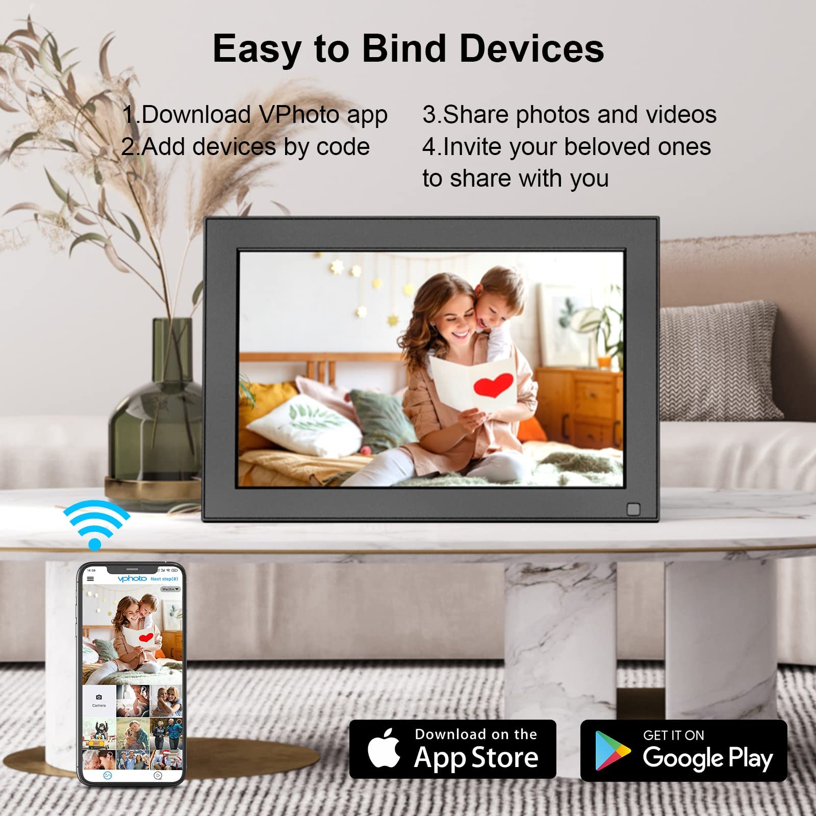 10.1Inch Digital Photo Frame WiFi Digital Picture Frame Fullja Photo Album, Full Function