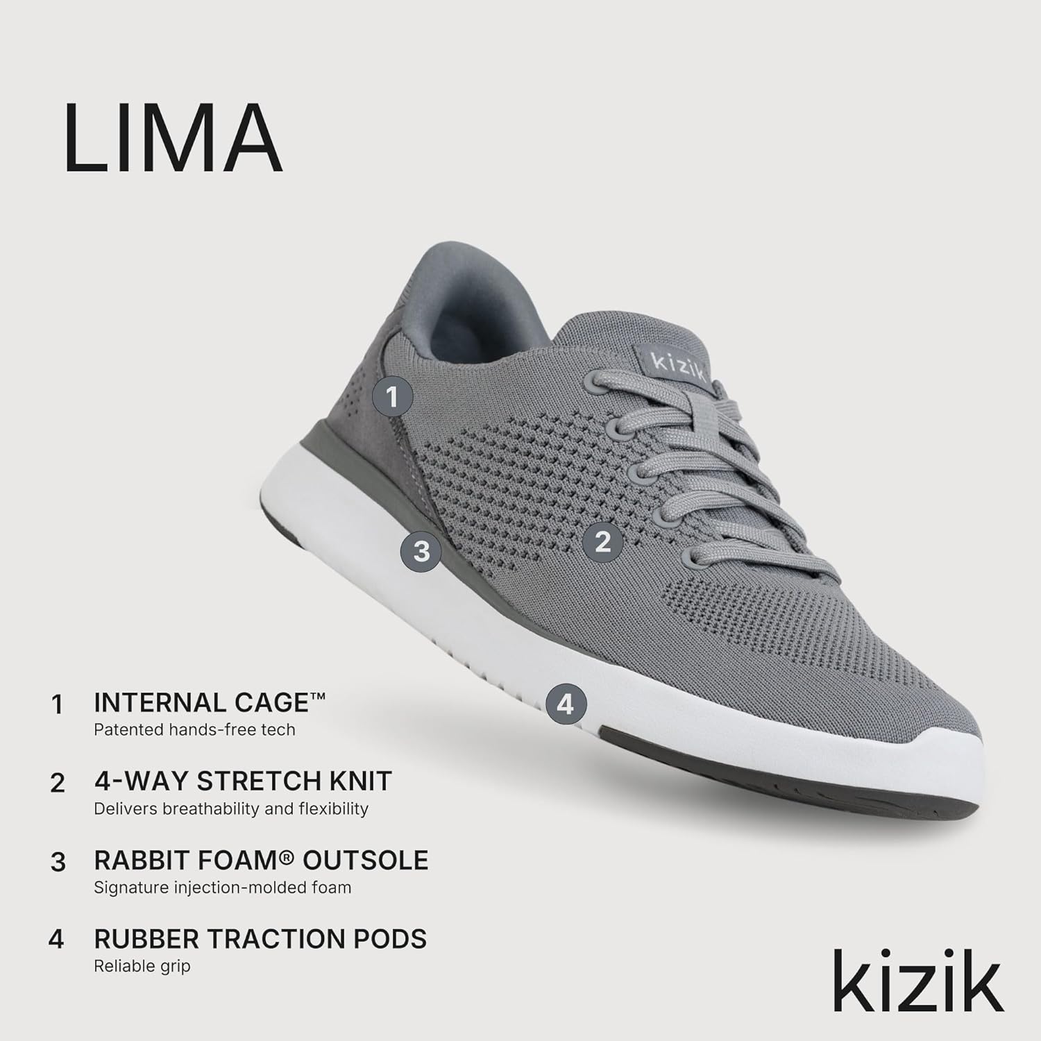 Kizik Slip On Sneakers: Lima - Comfortable All-Day Wear, Hands Free Convenience, Breathable Knit Top, Mens & Womens Walking Shoes with Arch Support
