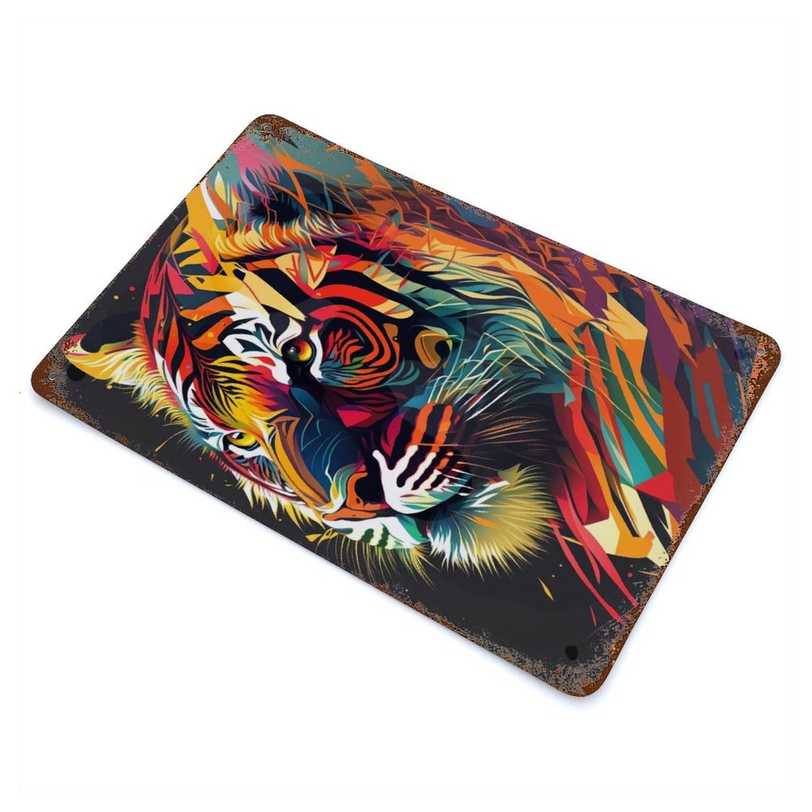 Tiger Art Series Style 1 Rust Effect Tin Sign 11.8"x7.9", Ideal for Shed, Workshop And Garage Wall Decor