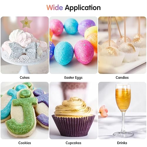 Miniatura 7 de CRPTHE Juego comestible de polvo lustre de 6 colores, purpurina comestible para cócteles, polvo de grado alimenticio para bebidas, hornear, bebidas,