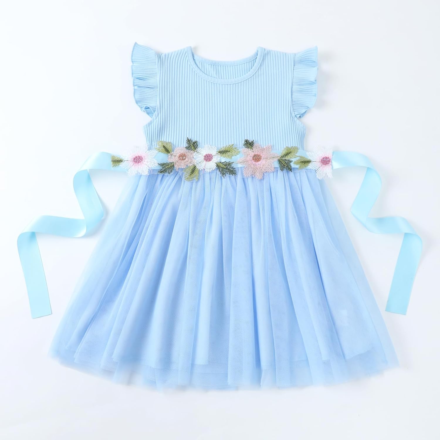 HILEELANG Little Flower Girl Tulle Tutu Dress Easter Cotton Ribbed Birthday Wedding Party Princess Dresses - Image 9