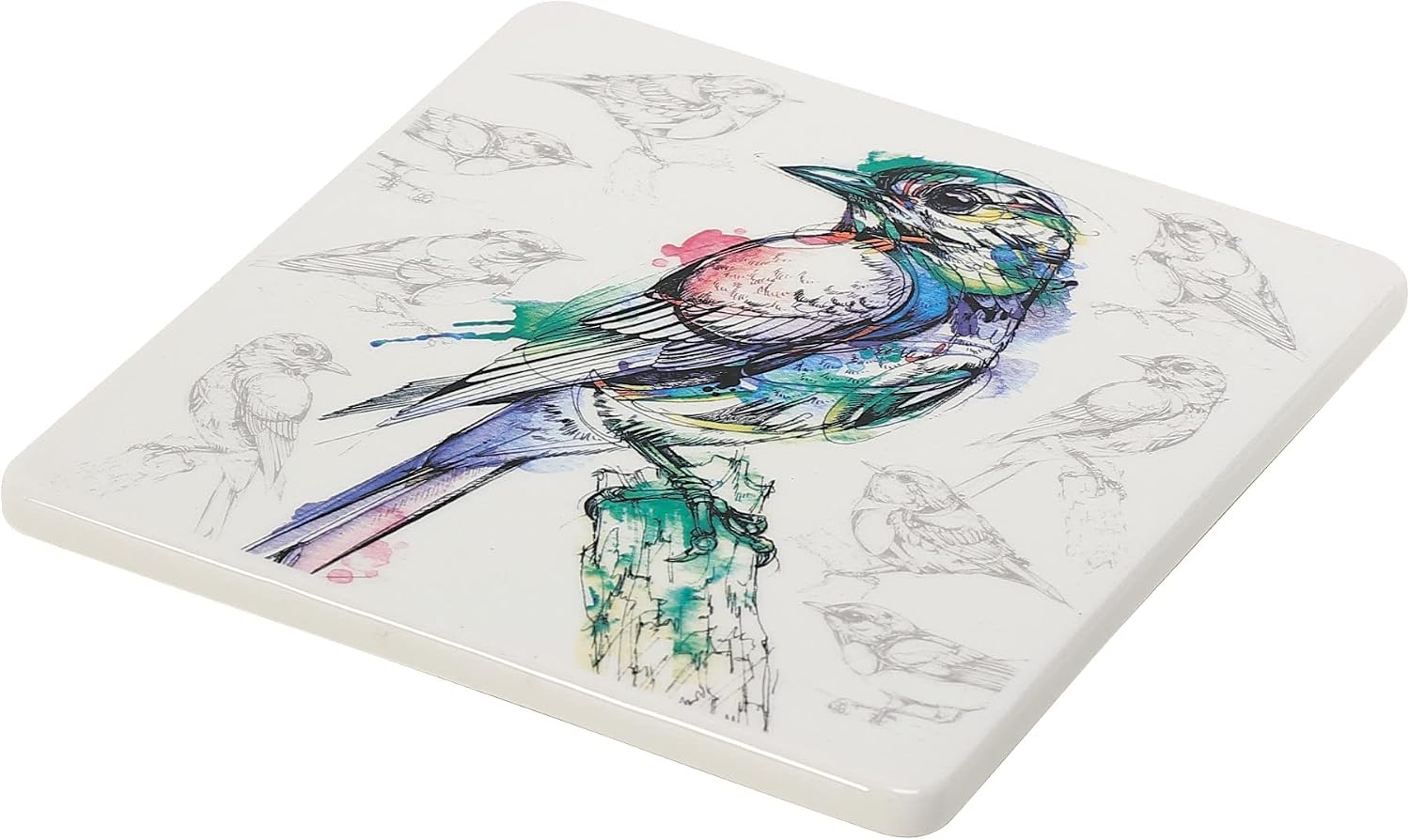 Enesco Izzy and Oliver Watercolors by Abby Diamond Teal Bird Pot Rest Trivet, 6 Inch, Multicolor