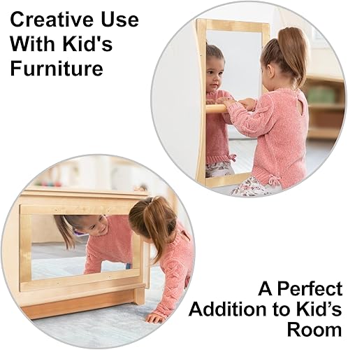 Miniatura 3 de Baby Montessori - Espejo de seguridad con marco de madera que no se rompe con 2 barras de dominadas, espejo pequeño de coordinación infantil para 6