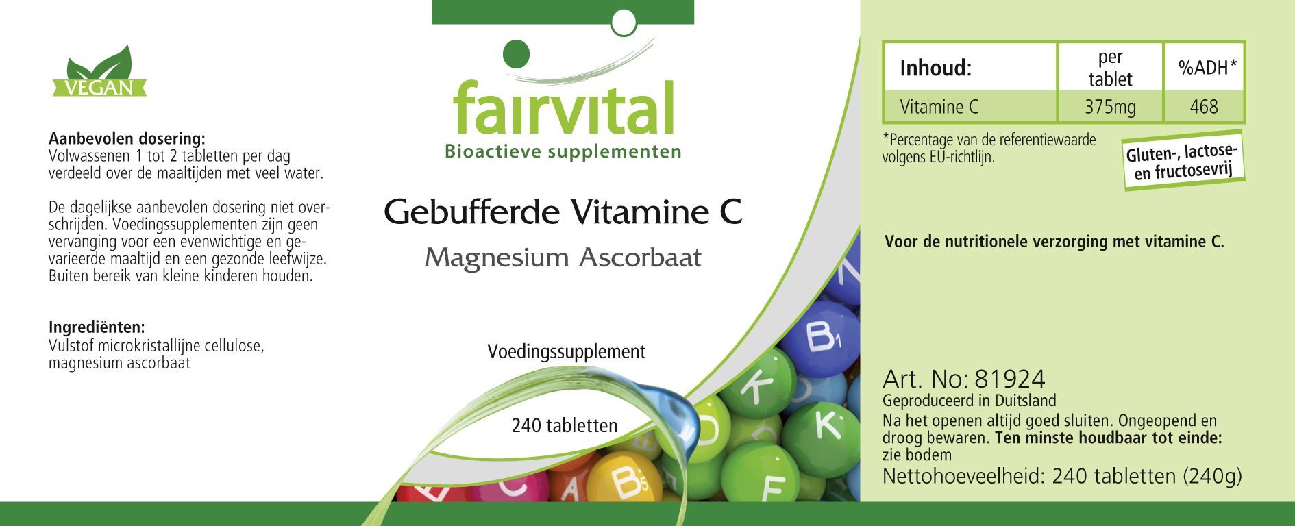 fairvital Gepuffertes Vitamin C Tabletten als Magnesiumascorbat, 240 Tabletten, VEGAN, magenfreundlich (Packung mit 2)