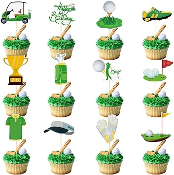 48 Pack Golf Cupcake Toppers Golf Shoes Bag Cupcake Ball Carts Trophy Lawn Picks for Kids Spores Theme Baby Shower Birthday Party Decoration Supplies