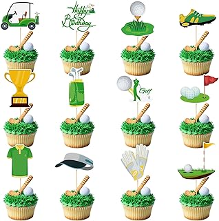 48 Pack Golf Cupcake Toppers Golf Shoes Bag Cupcake Ball Carts Trophy Lawn Picks for Kids Spores Theme Baby Shower Birthday Party Decoration Supplies ﻿