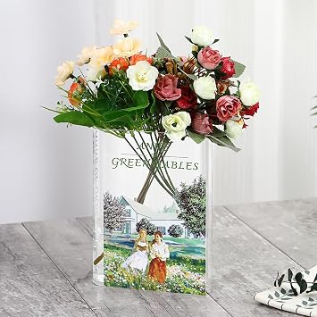 Acrylic Book Shaped Vase for Flowers, Book Flower Vase, Small Clear Vases for Home/Living Room/Bookshelf/Bedroom/Office Decor Aesthetic, Book Lovers GiftsAnne