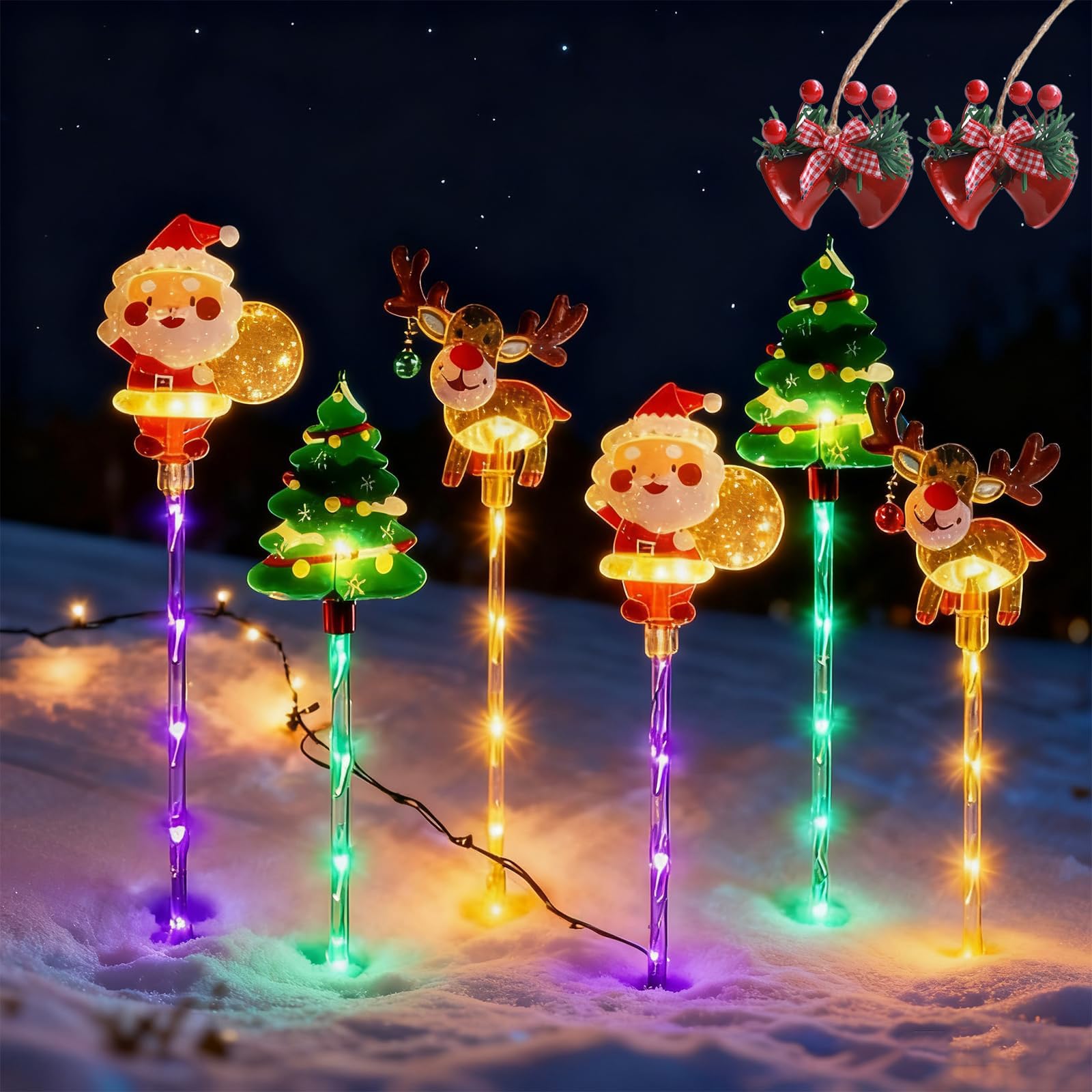 NNBWLMAEE 6-Pack of Moving Christmas Lights, LED Waterproof Solar Christmas Lights Outdoor Decorations, Battery & Solar Powered Decor for Pathway, Lawn & Porch (A,Battery)
