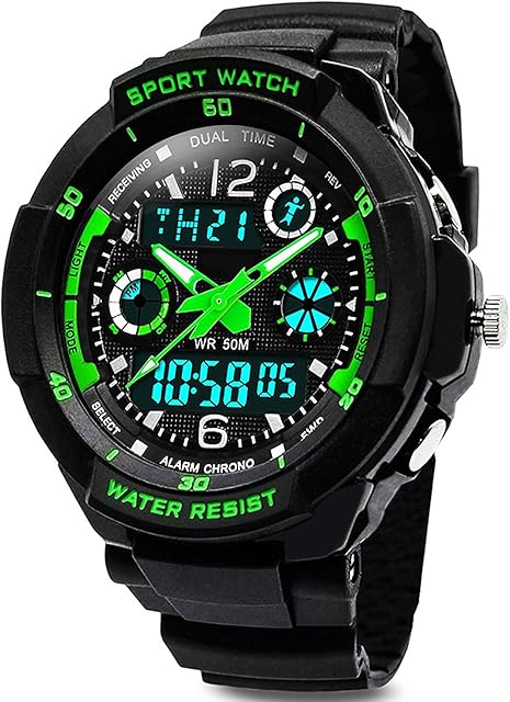 VDSOW Digital Watches for Kids Boys - 50M Waterproof Outdoor Sports Analogue Watch with Alarm/Timer/Dual Time Zone/LED Light, Childrens Electronic Shock Resistant Wrist Watches for Junior Teenagers
