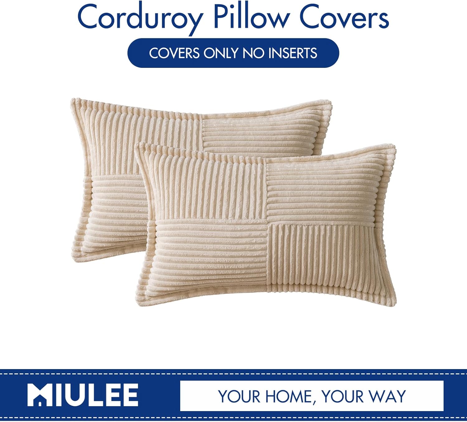 MIULEE Pack of 2 Decorative Corduroy Boho Striped Pillow Covers Beige Bundle Set of 2 Pillow Inserts 12x20