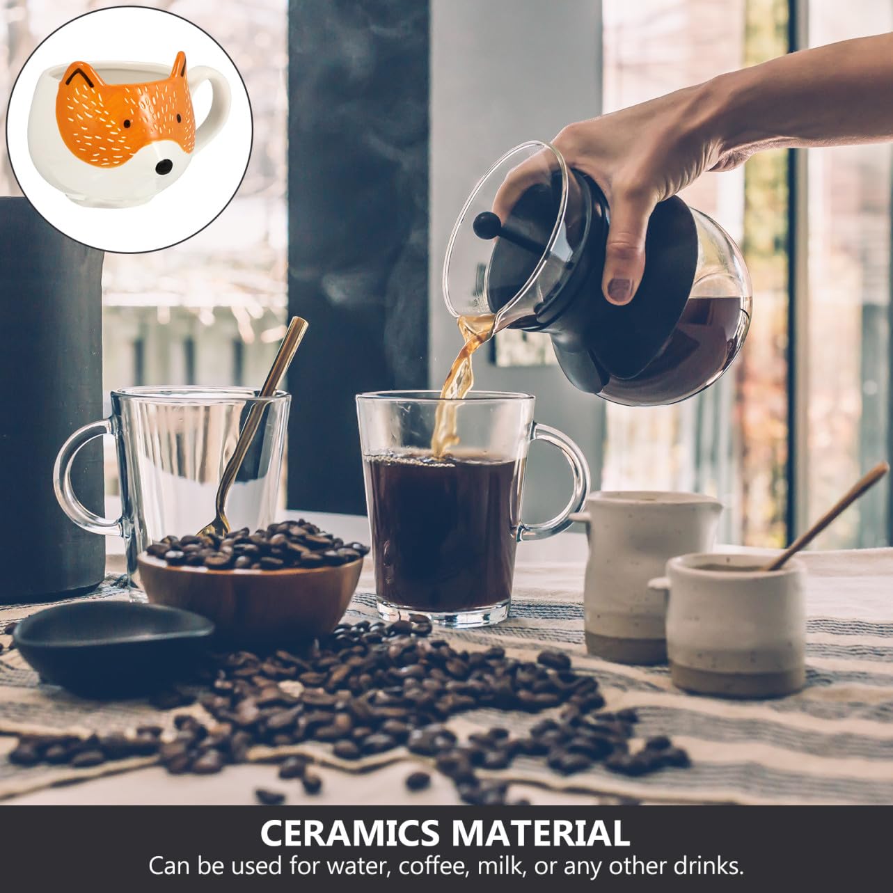Fuchsförmiger Keramik Becher mit Hitzebeständiger Tasse für Kaffee Tee und Wasser für Partys und Festivals