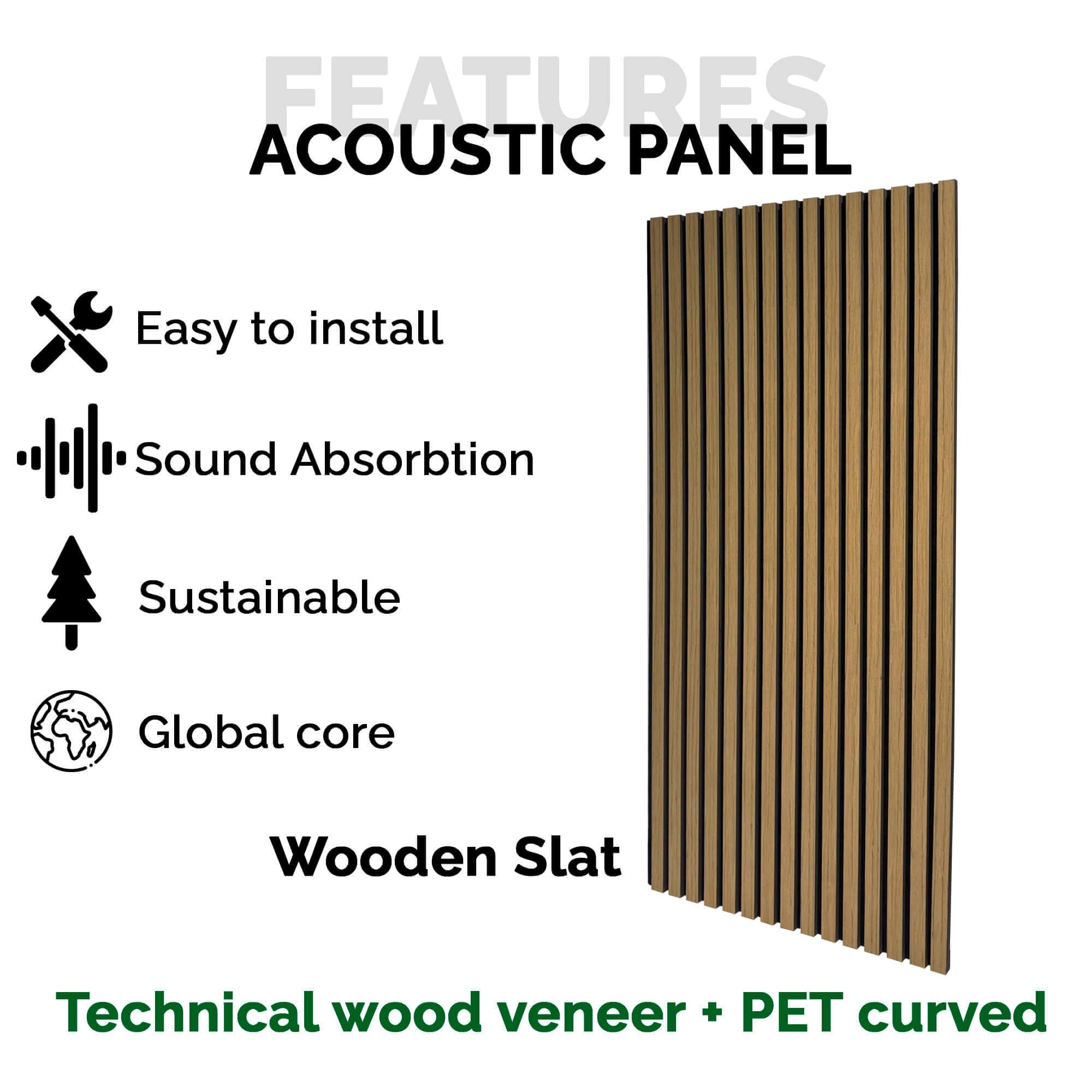 Paneles Acústicos de Madera Real, Panel para Pared Rectangular Decorativo 3D con Tejido de fieltro, Aislante con Chapa de Madera, Pack 4 unidades de 120 x 60 x 2,1 cms (2,88 m²) (Roble Natural)