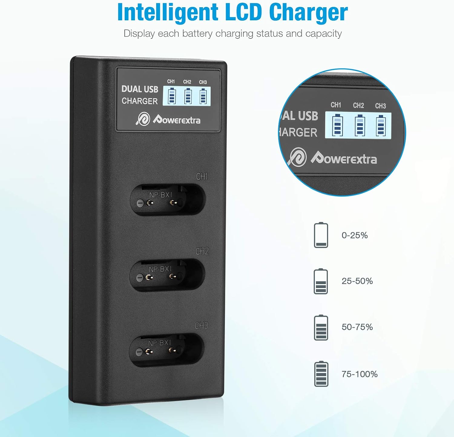 Powerextra NP-BX1 Battery 3 Pack and 3-Channel USB Charger for Sony NP-BX1 and Sony Cyber-Shot DSC-RX100, DSC-RX100 II, DSC-RX100M II, DSC-RX100 III, DSC-RX100 IV, DSC-RX100 V/VII, ZV-1