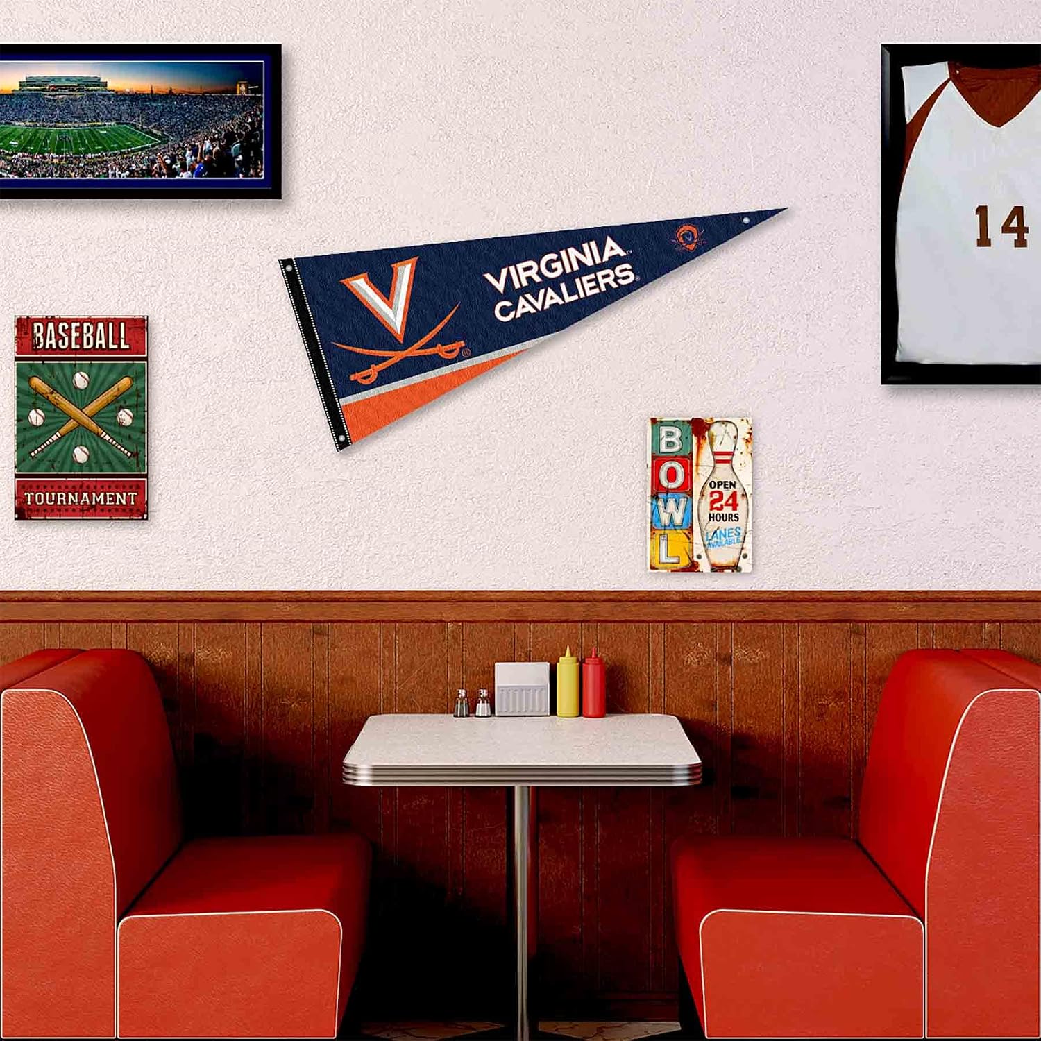 College Flags & Banners Co. Virginia Cavaliers Wordmark Pennant Flag and Wall Tack Mount Pads