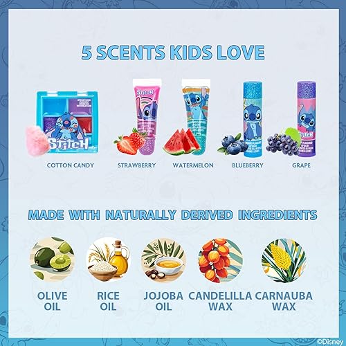 Miniatura 4 de Disney Stitch - Juego de estuches para maquillaje cosmético, incluye tubo de brillo de labios, bálsamo labial, brillo de labios compacto para niñas
