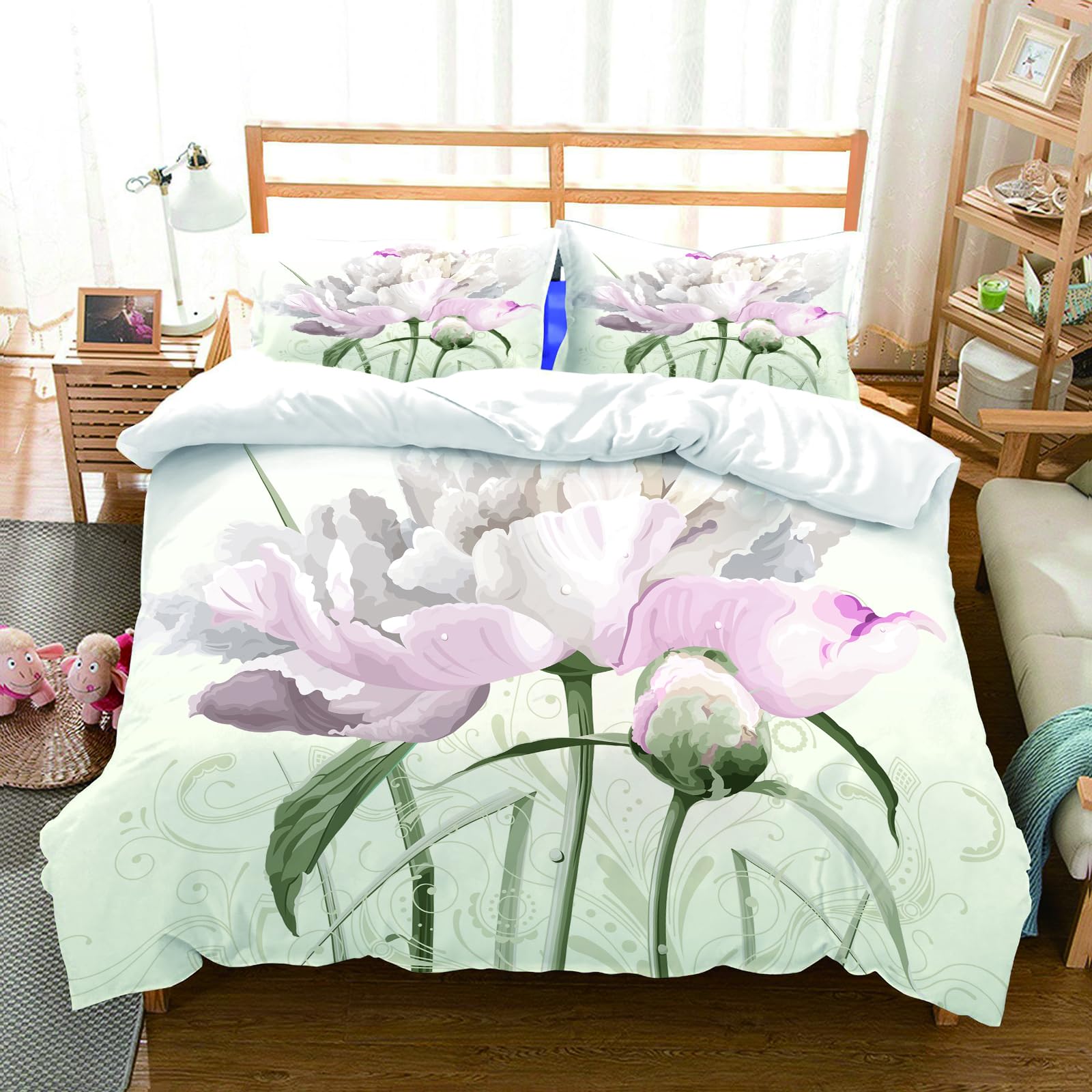 Parure de lit microfres 178x208 anti-plis imprimé fleurs roses pour un lit parfait