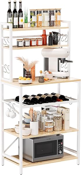 YMYNY Estantería de Cocina, Estantería de Panadería, para Microondas, Botellero Regulable en Altura, Marcos Metálicos, Estilo Industrial, 58 x 39 x 144CM, Color Natural HBR003R - 1