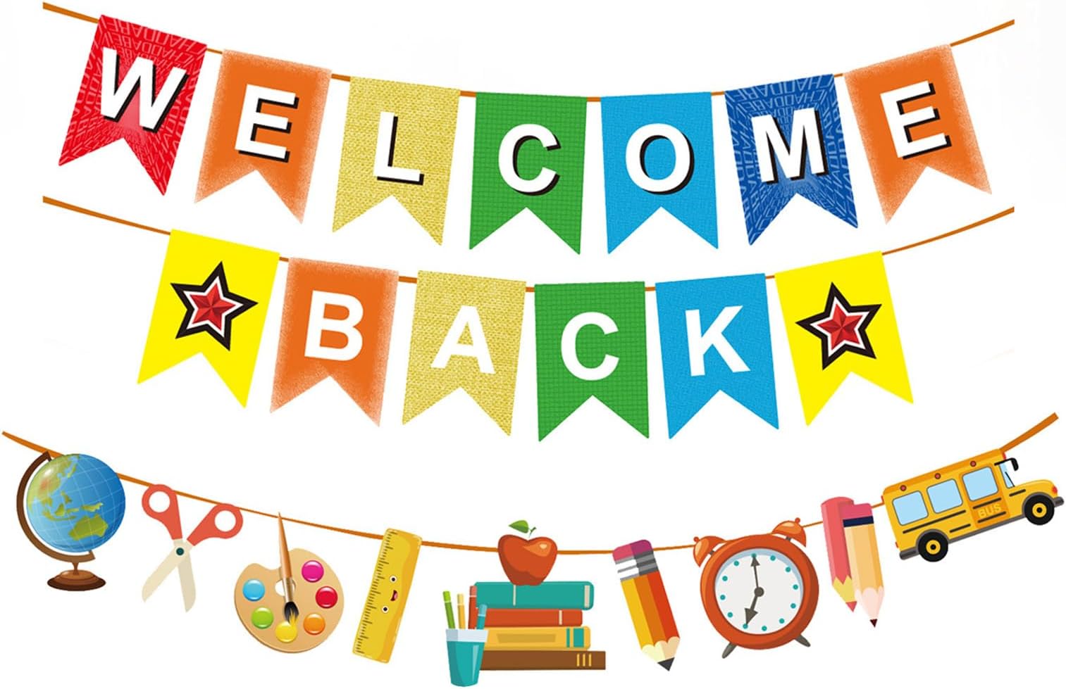 Back to School Banner, Welcome Back Banner First Day of School Banner Back to School Garland School Hanging Decorations for Classroom Office School Yard Back to School Party Decorations