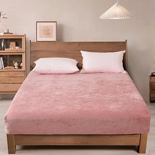 PHF Truly Velvet Fitted Sheet Only for Warm Deep Sleep, Queen Size, Pink