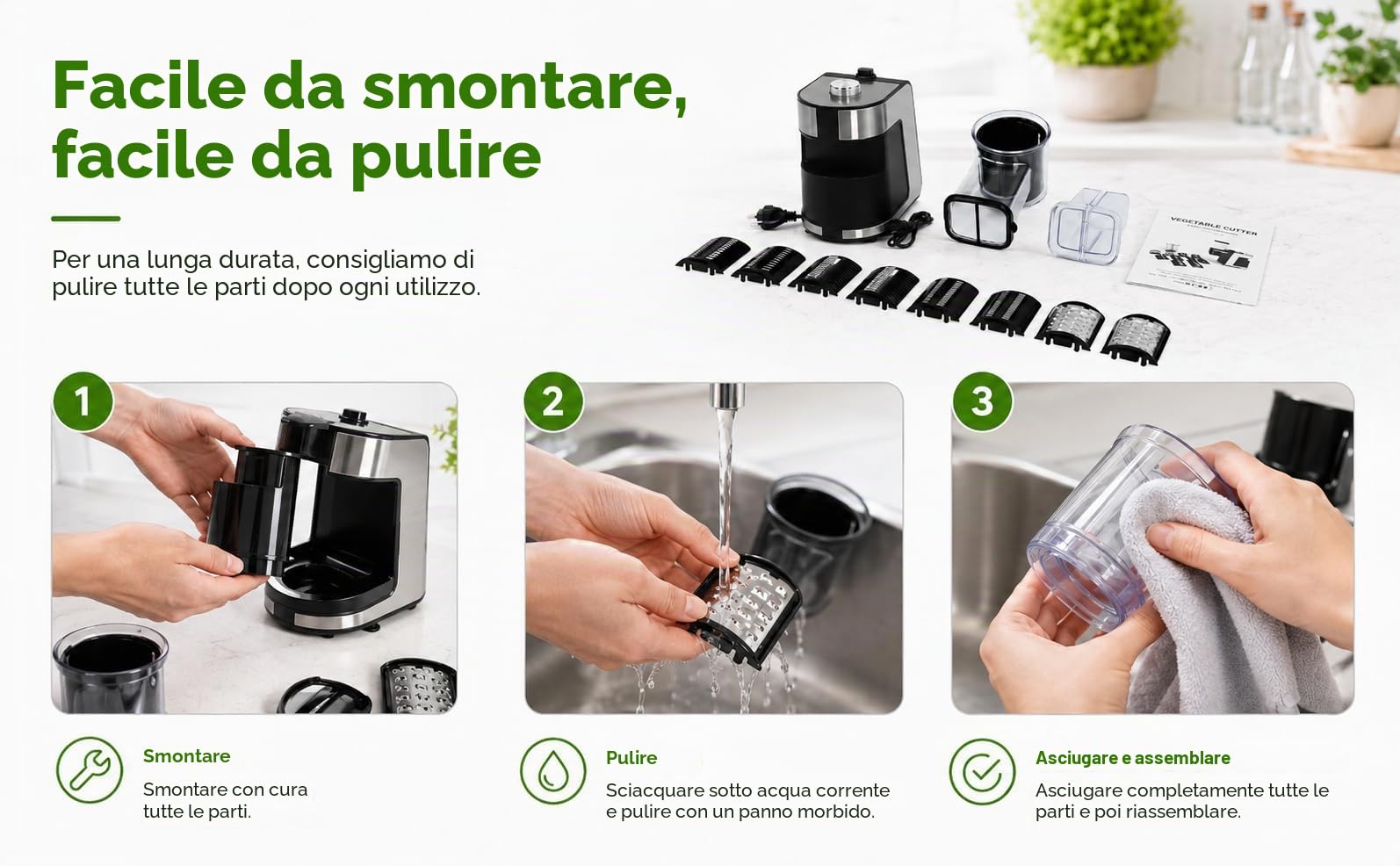 Grattugia elettrica per verdure, 1000 W, con 10 lame in acciaio inox, taglio vegetale elettrico per carote, formaggio, cetriolo, cipolle (nero)