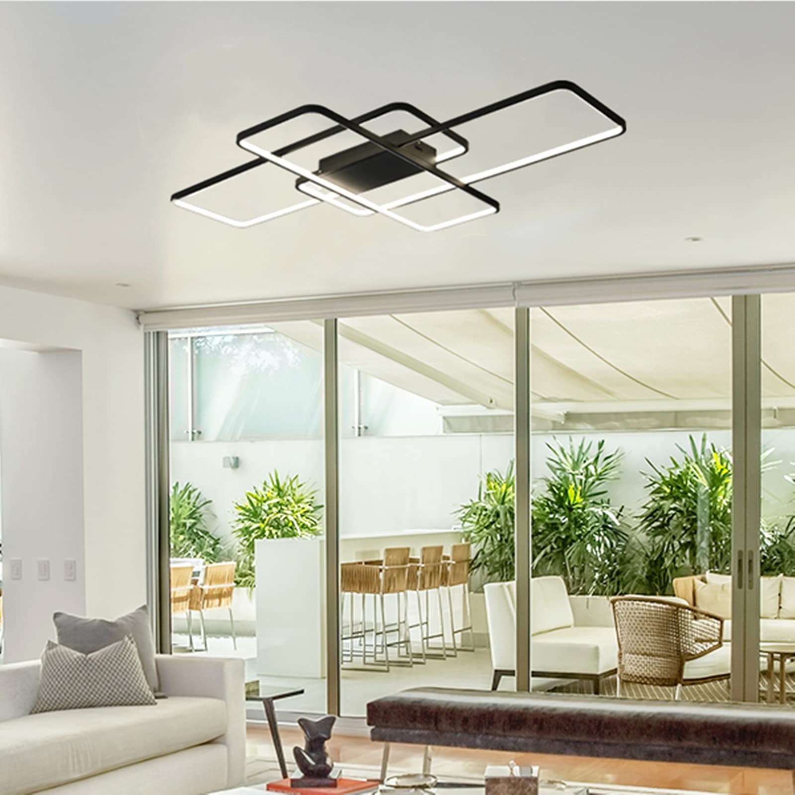 Moderna LED Plafoniera Dimmerabile Creativo Disegno Lampada Da Soffitto Soggiorno Camera Da Letto Stanza Dei Bambini Lampadario [Classe Di Efficienza Energetica A++],Nero,140 * 80cm