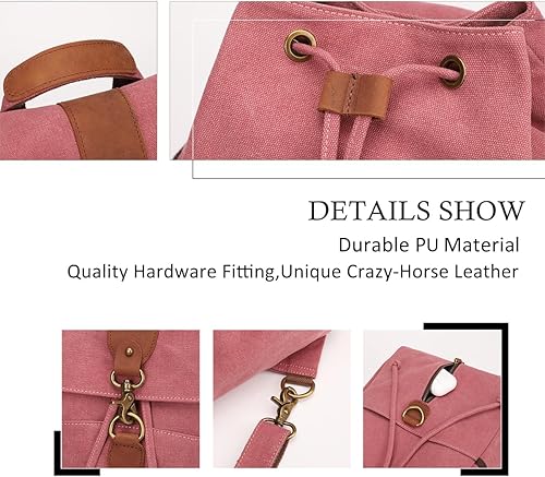 Miniatura 3 de KL928 Mochila de lona Mochila grande casual vintage para viajes al aire libre, mochila de senderismo para hombres y mujeres, 6885-lona-óxido rojo,