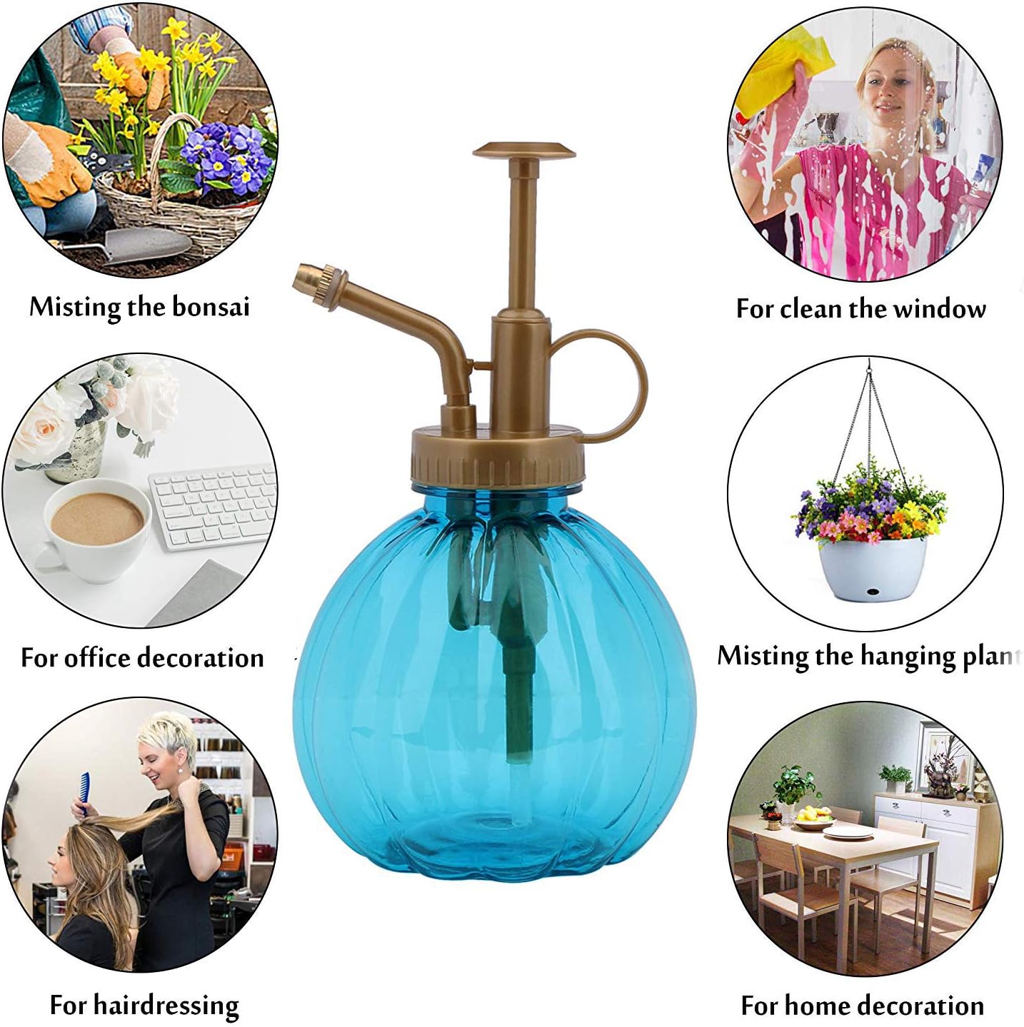 Rocutus 1pcs Plastic Cute Pumpkin Shape Watering Spray Can,Plant Mister Adjustable Nozzle Watering Can for Garden,Indoor Plants,Office Plants,Suitable for Men Women Boy and Girls (Blue)