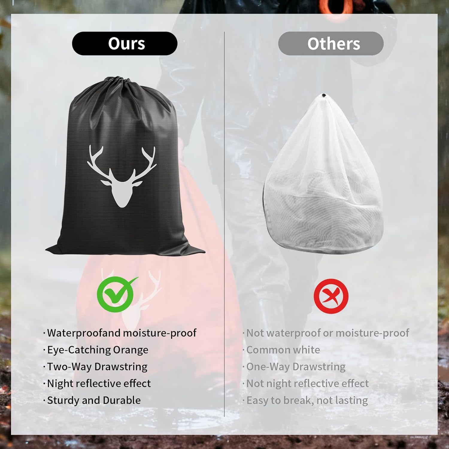 5 Pack 39" x 23" Large Game Bags Elk Hunting Meat Bags PE Wild Game Bags Hunting with Strong Drawstring Closure, Reusable Hunting Gear Bag for Elk/Deer Duck/Caribou/Moose,Washable Waterproof