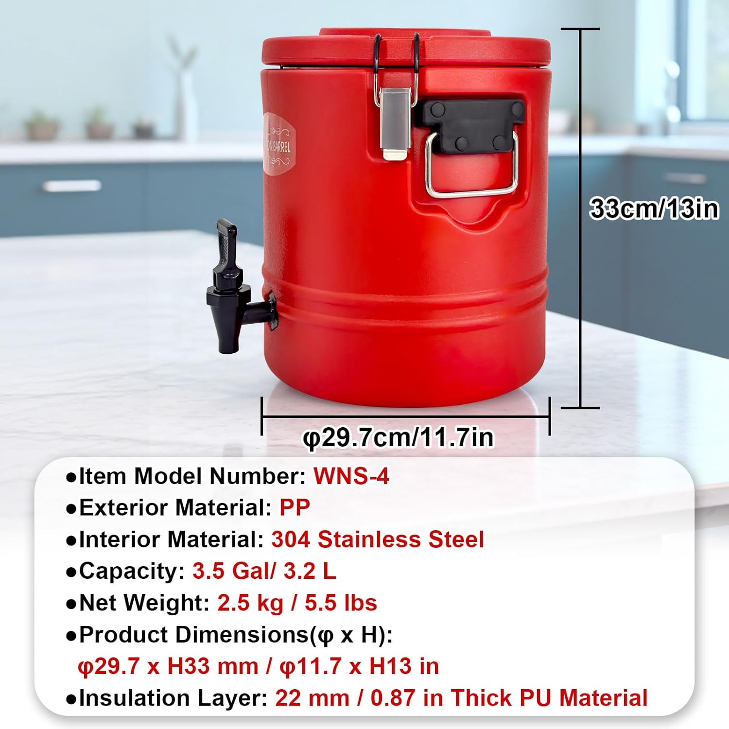 3.5Gallon Insulated Hot Beverage Dispenser, 304 Stainless Steel Hot Water & Coffee Dispenser, Large Capacity Portable Drink Cooler Jug for Parties, Camping, Sports Events - Image 7
