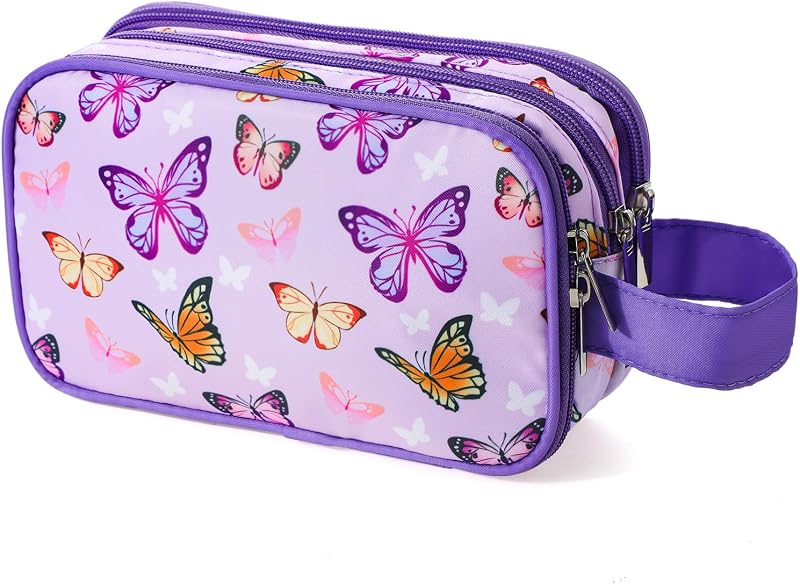 Necessaire infantil Vipdeal com zíper, modelo Butterfly Purple, para viagem