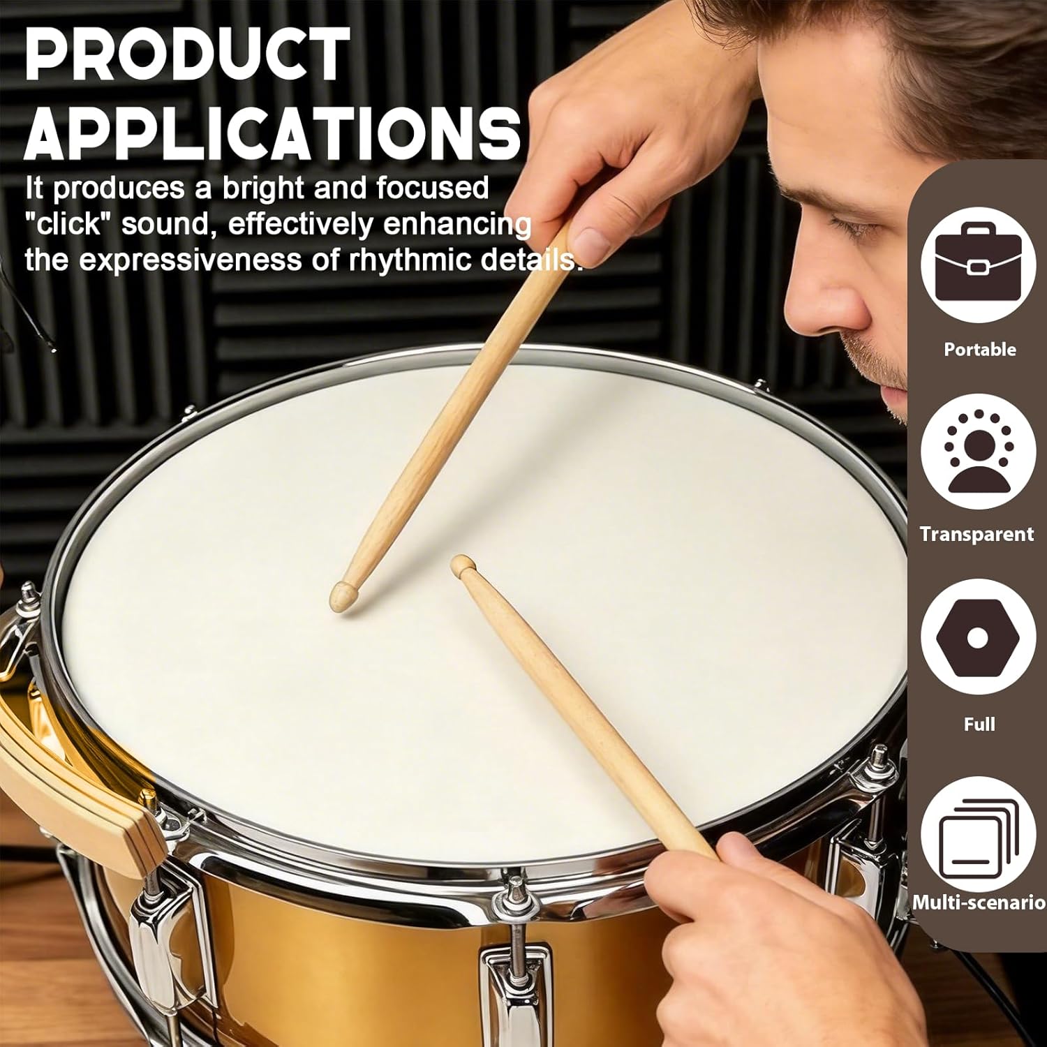 Percussion Wood Block, Snare Drum Rimshots Block with 13-14 inch Snare Drum Portable & Easy to Use, Suitable for Concert Show Live Performance