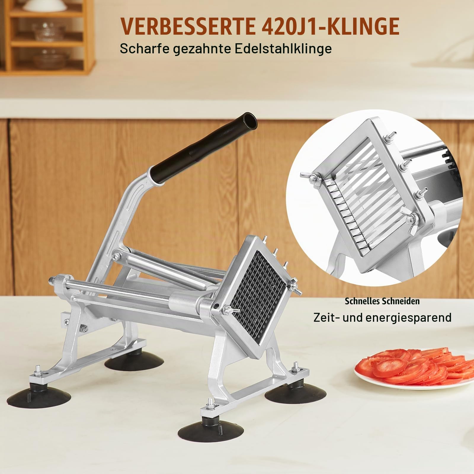 VEVOR Kommerzieller Gemüseschneider 1/4 Zoll, Obstschneider Aus Edelstahl & Aluminiumlegierung, Manuell Für Radieschen, Zwiebeln, Kartoffeln, Zitronen