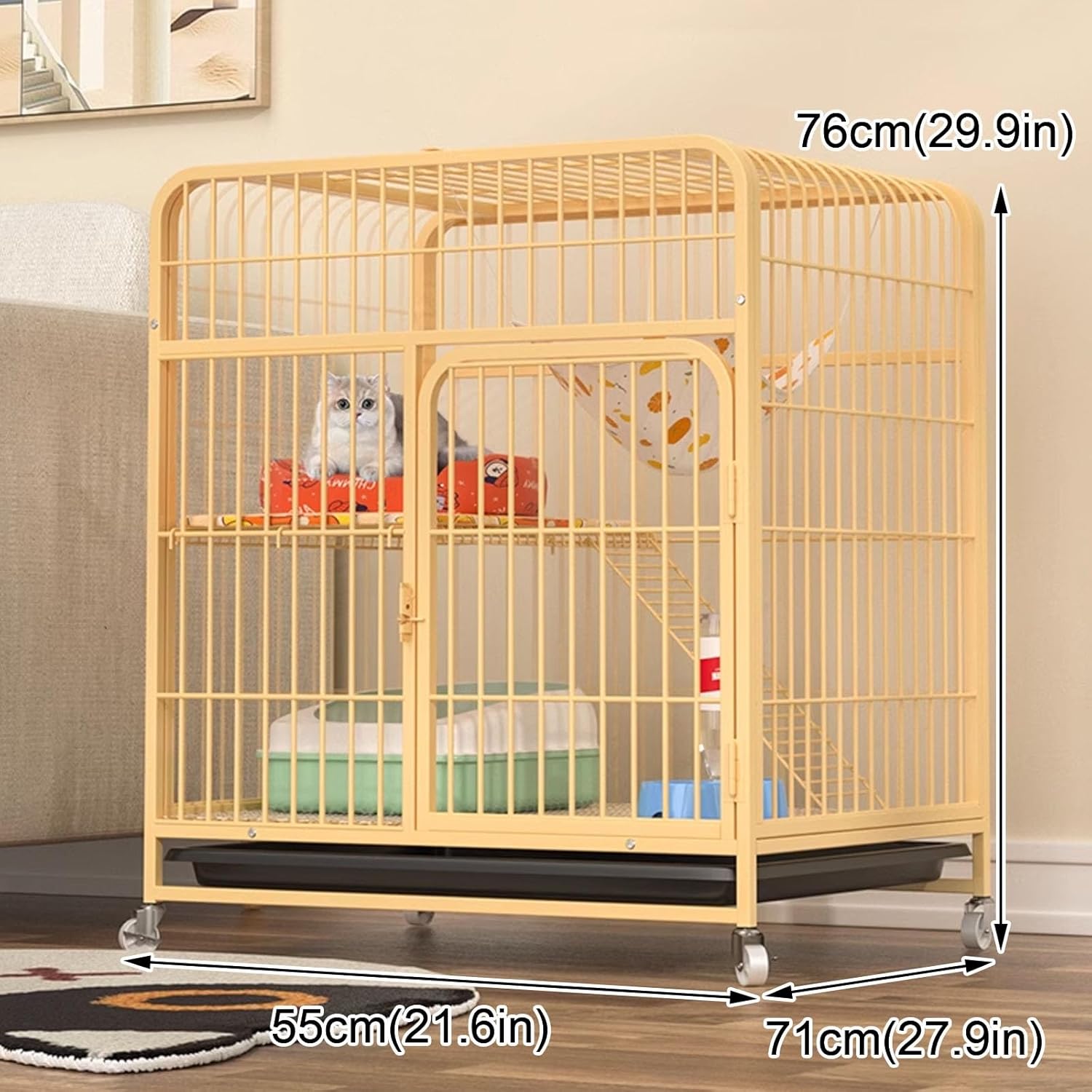 Indoor Cat Cage Enclosure, Metal Cat Crate with Anti-Collision Lock and Encrypted Mesh Pad, Durable and Safe Pet Containment Solution for Indoor Use