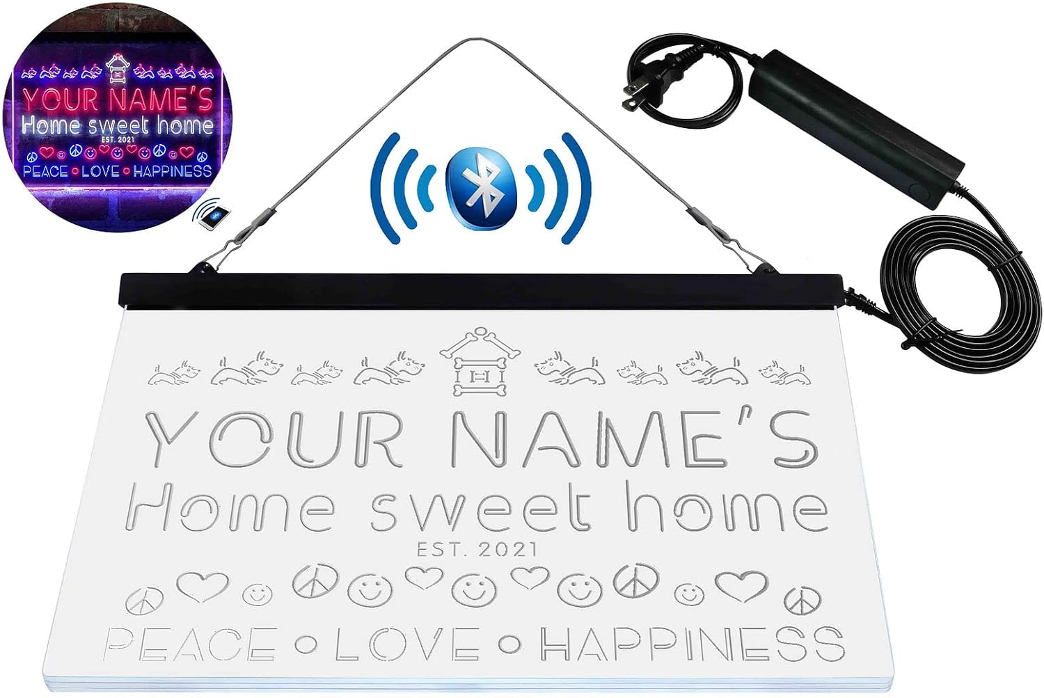 Personalized Home Sweet Home Tri-Color LED Neon Light Sign Customize Name Date Text Quote Font White & Blue & Red 17.7 x 13.6 Inches st9s43-ta1-tm-wbr