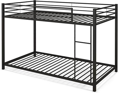 Miniatura 9 de Giantex Litera de metal individual sobre individual, base de litera clásica con barandillas de seguridad y escalera lateral, diseño resistente que