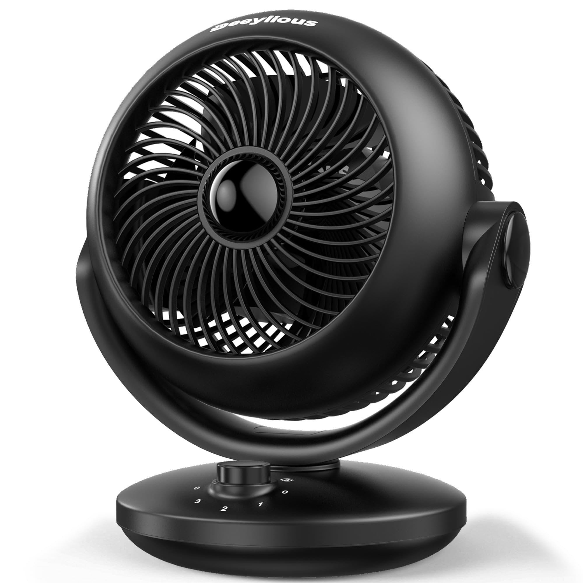 Deeylious Ventilator Leise, 22dB Tischventilator sehr Leise, Fan mit 3 Geschwindigkeiten 100/70° Verstellbare Neigung für 20m² Räume, Kraftvoll 3D Turbo Ventilatoren für Büro, Schlafzimmer, Schwarz