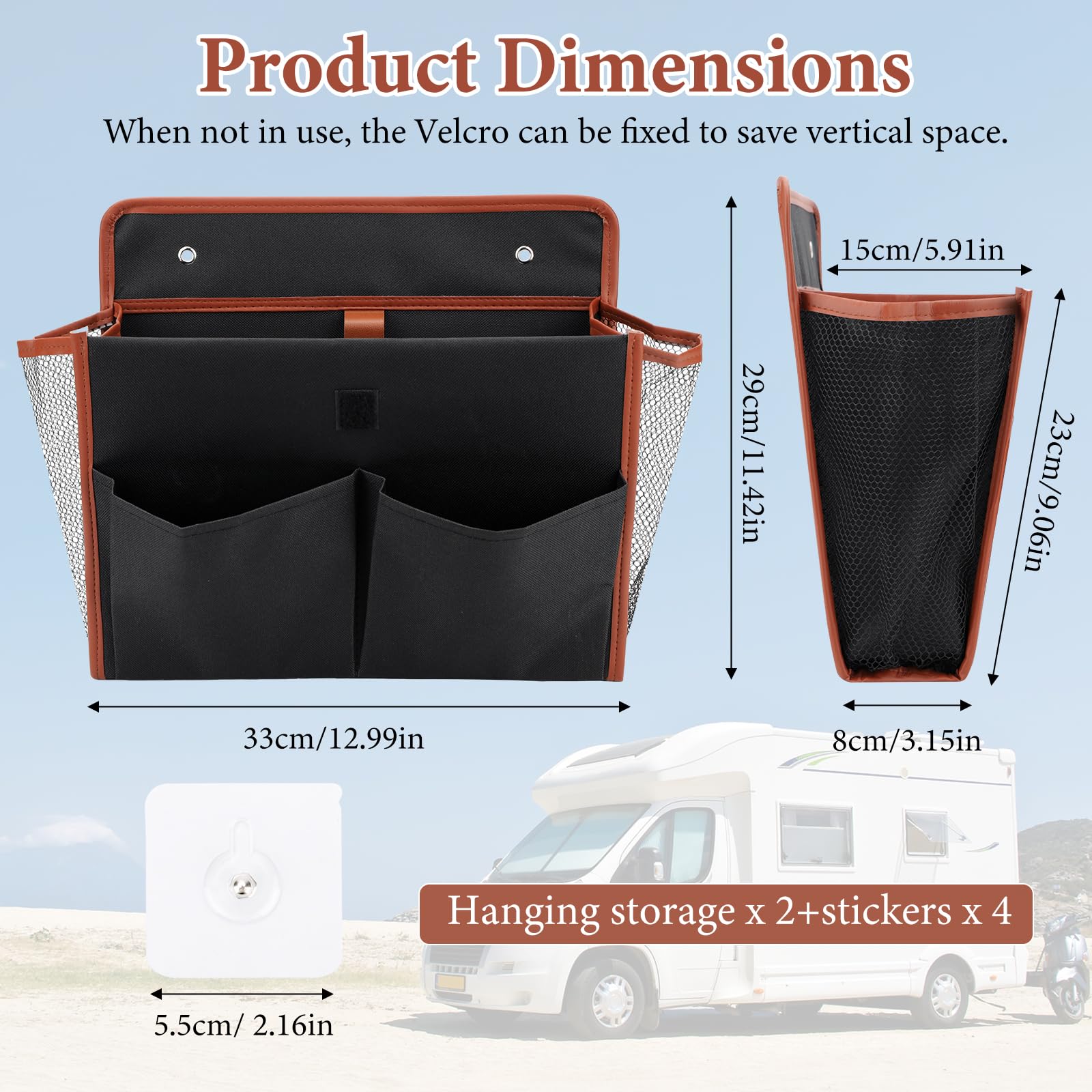 Lot de 2 Organiseurs de Porte de Caravane, Organiseur Suspendu sac de Rangement Mural Adhésif Rayonnage Autocollants Porte de Grande Capacité pour Camping pour Car Bureau Accessoires de Camping