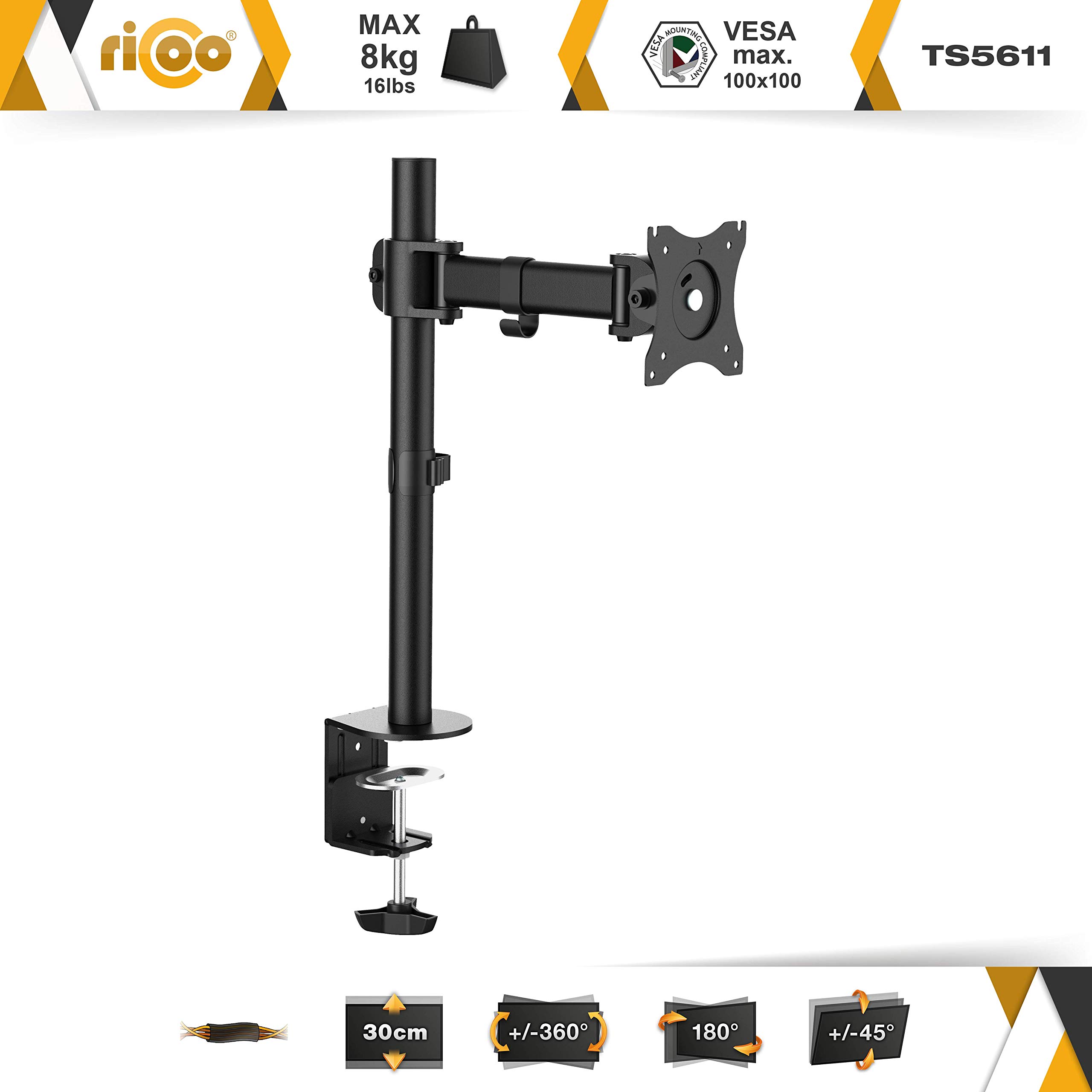 Buy RICOO TS5611 Single Monitor Stand Tilt Swivel 1230 Inch Universal VESA 75x75 100x100 Mount