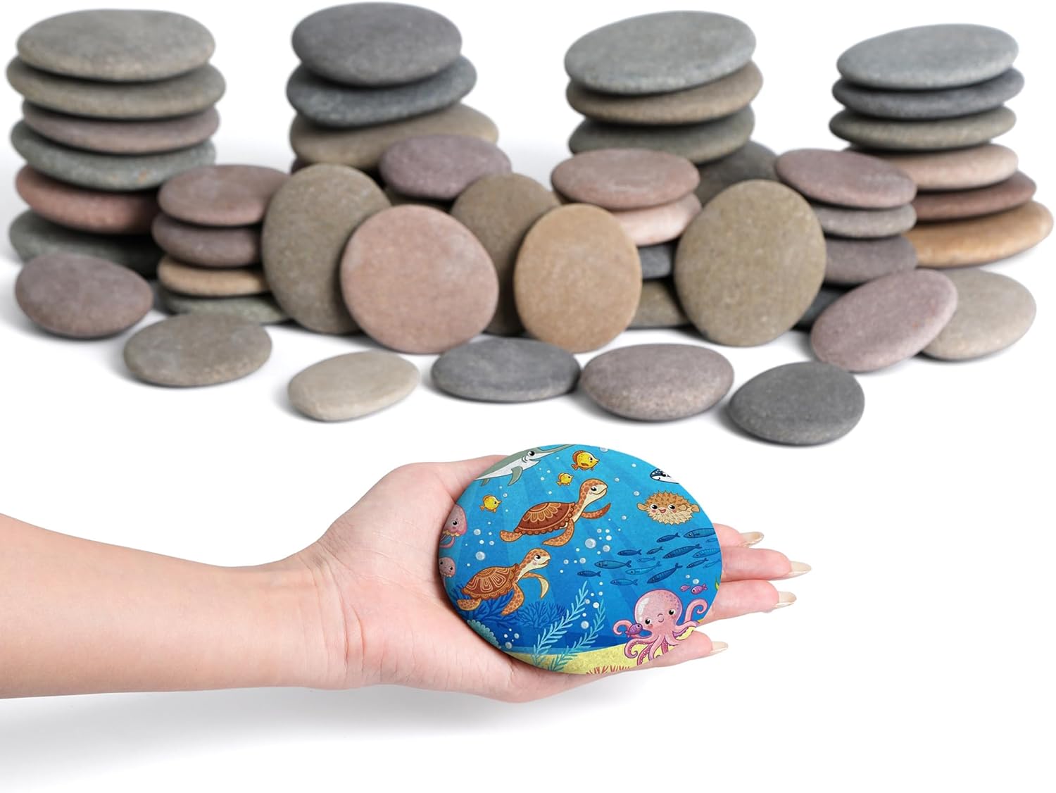 Rokraft 60 PCS Medium-Large 2.15-4.15" Smooth Natural River Rocks for Painting, Mixed Size Flat Painting Rocks for Classroom Projects, Group Crafts & Kids Art Activities