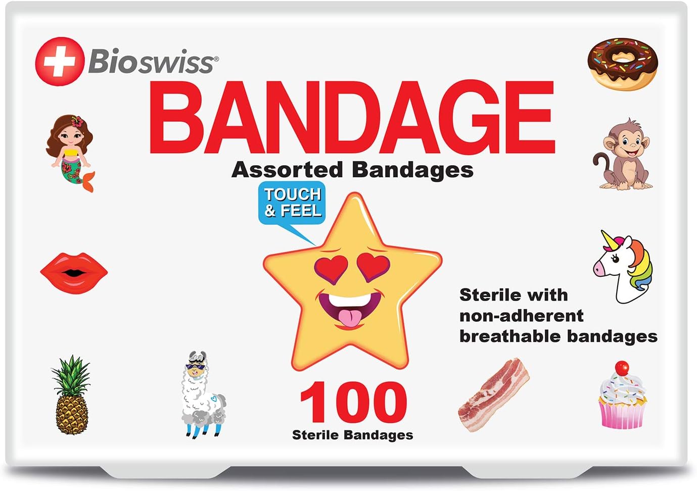 BioSwiss Novelty Bandages Self-Adhesive Funny First Aid, Novelty Gag Gift 24pcs (Assorted 100 Pack) : Health & Household